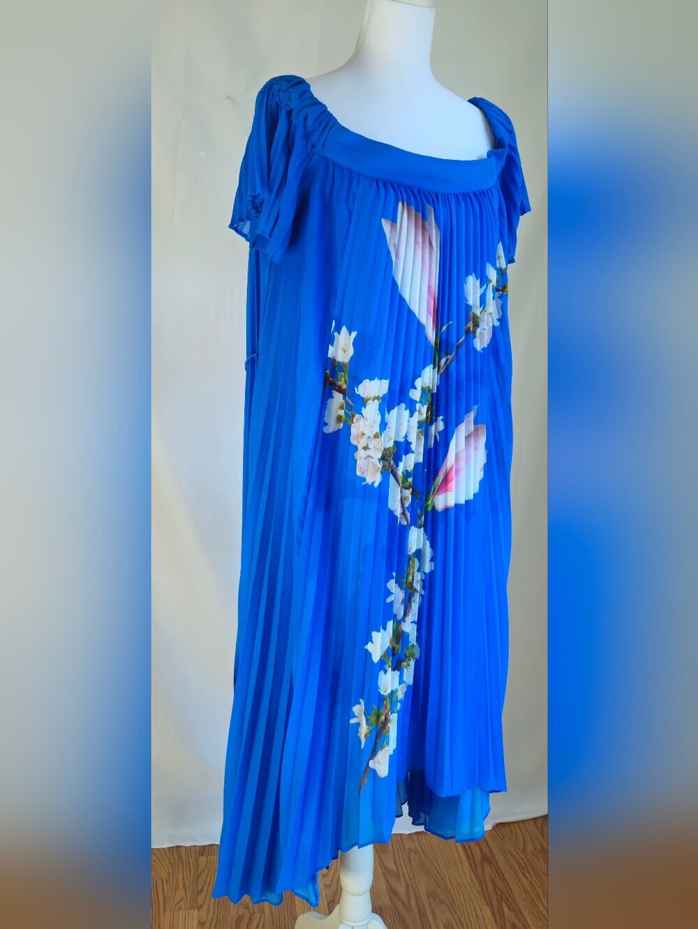 Ted Baker London Melma Blue Floral Pleated Off-Shoulder High-Low Maxi Dress - Picture 5 of 15
